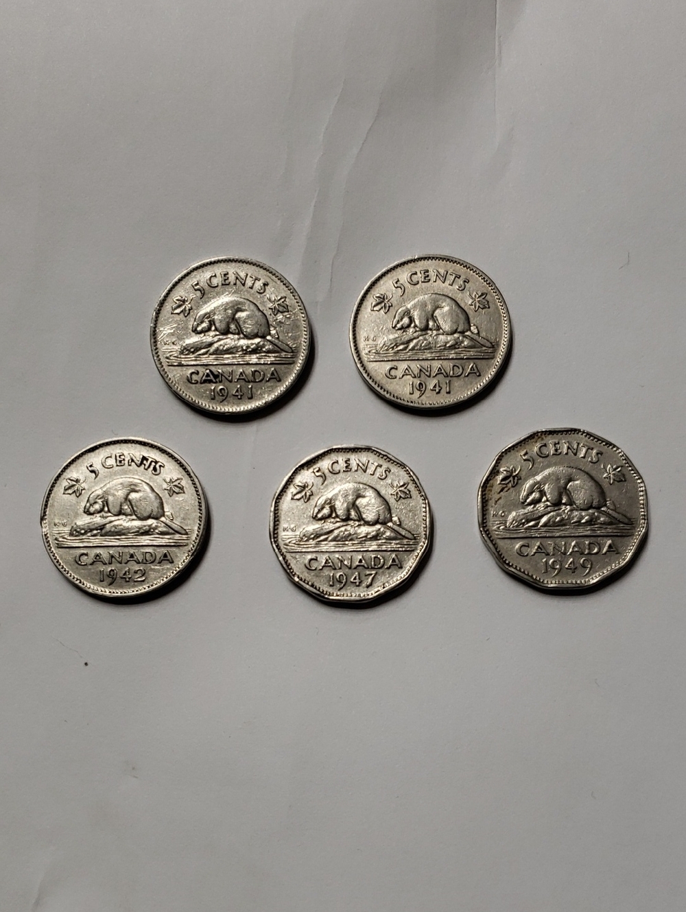Vintage 1940s Canadian 5 Cents Coin Set